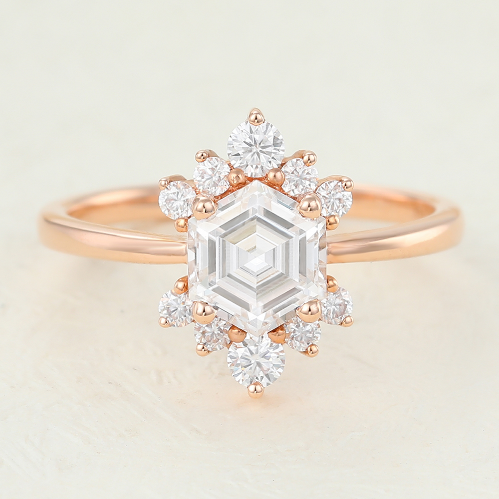 Juyoyo Rose Gold Hexagon Moissanite Vintage Engagement Ring 