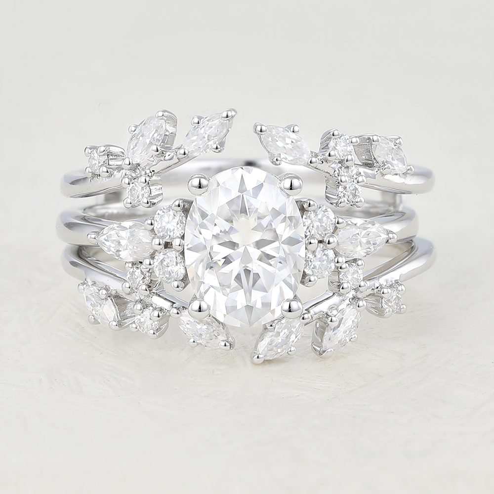 Juyoyo Oval cut Moissanite White Gold Diamond Engagement Ring set