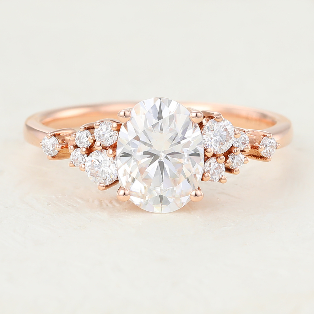 Juyoyo Oval Rose Gold Moissanite Vintage Flower Engagement Ring