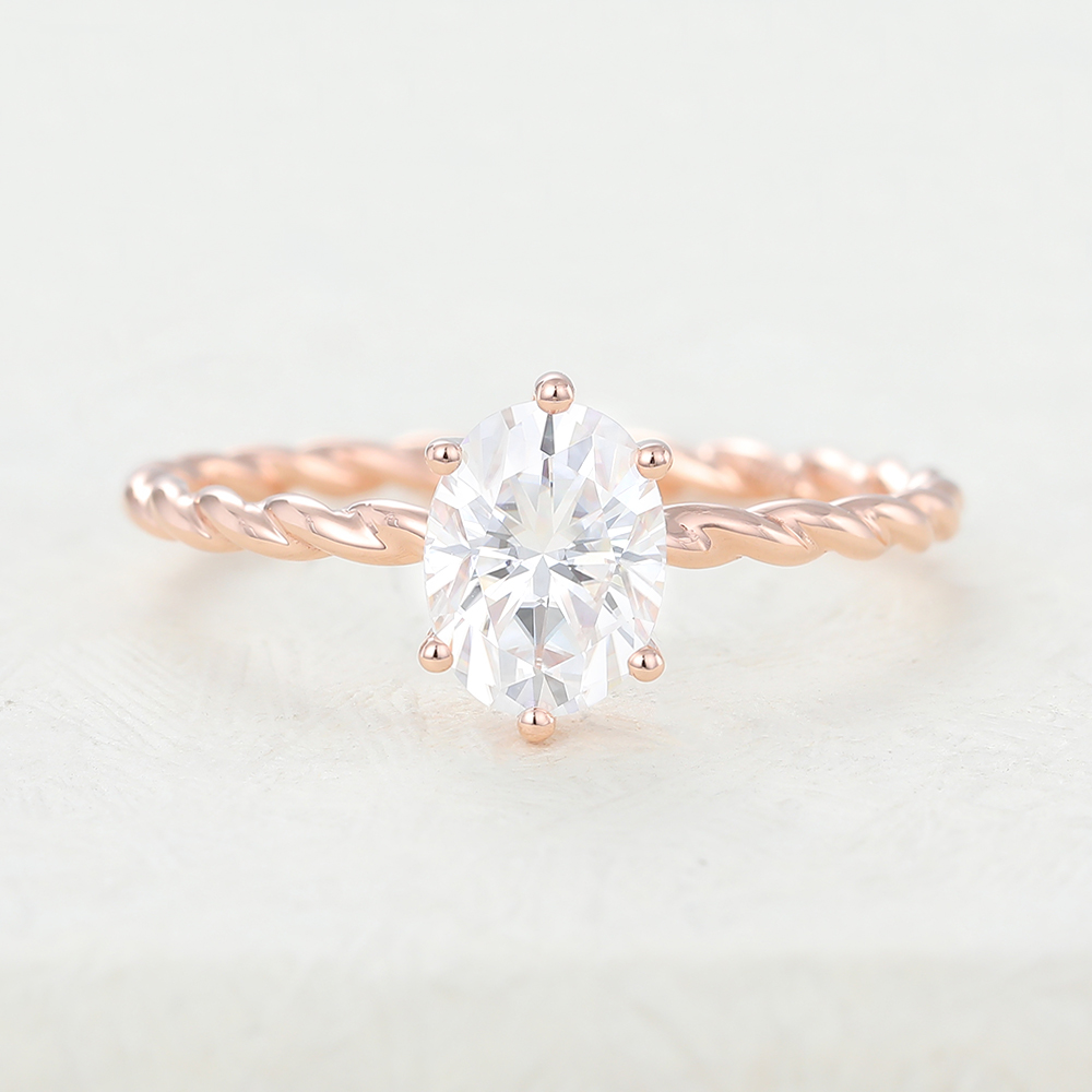 Juyoyo Oval Moissanite Rose Gold Twisted Engagement Ring