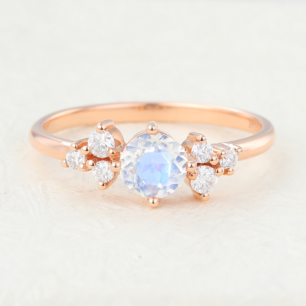 Juyoyo rainbow Moonstone Rose gold Engagement ring