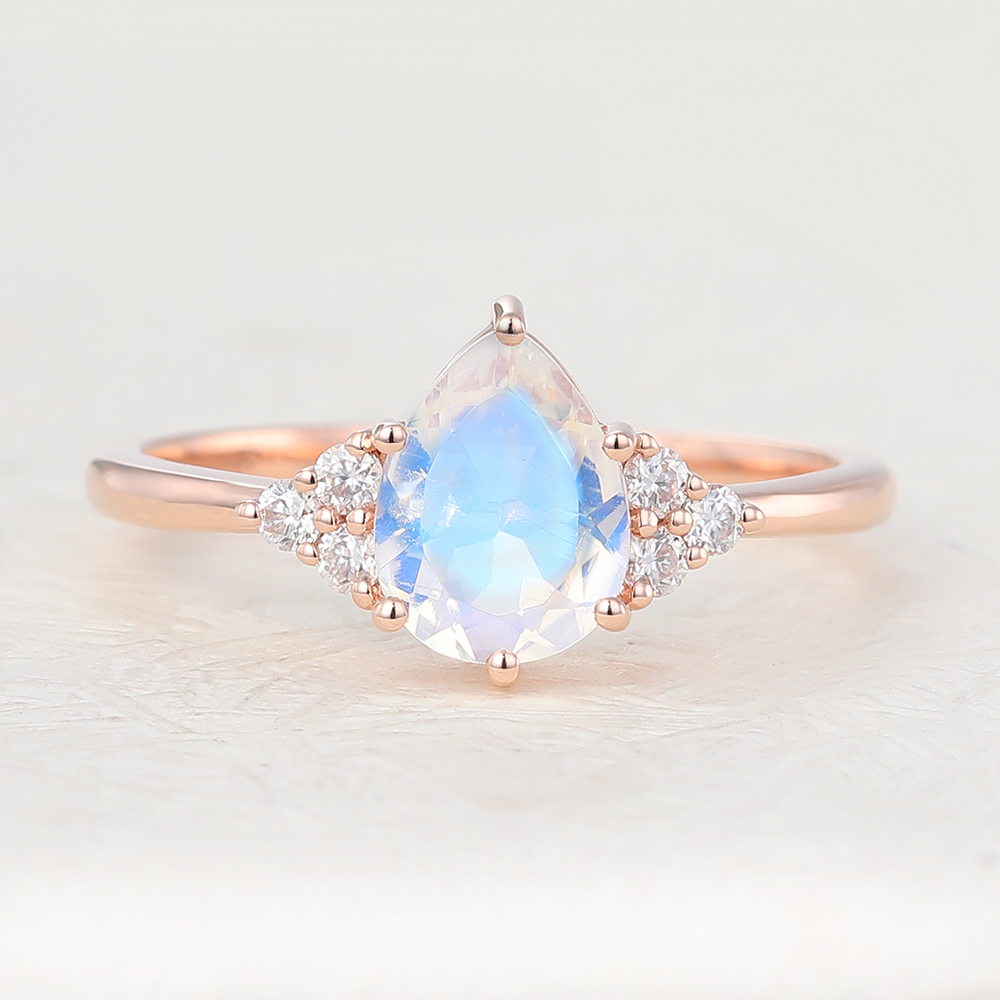 Juyoyo Pear shaped Moonstone Rose Gold Engagement Ring