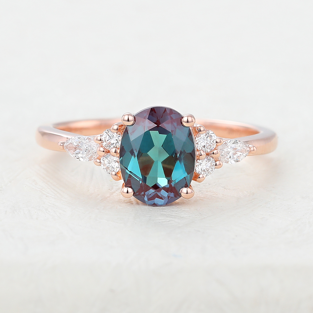 Juyoyo oval cut lab alexandrite Rose gold engagement ring