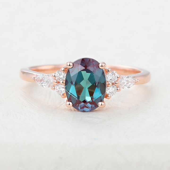 Juyoyo Oval Cut Lab Alexandrite Rose Gold Engagement Ring