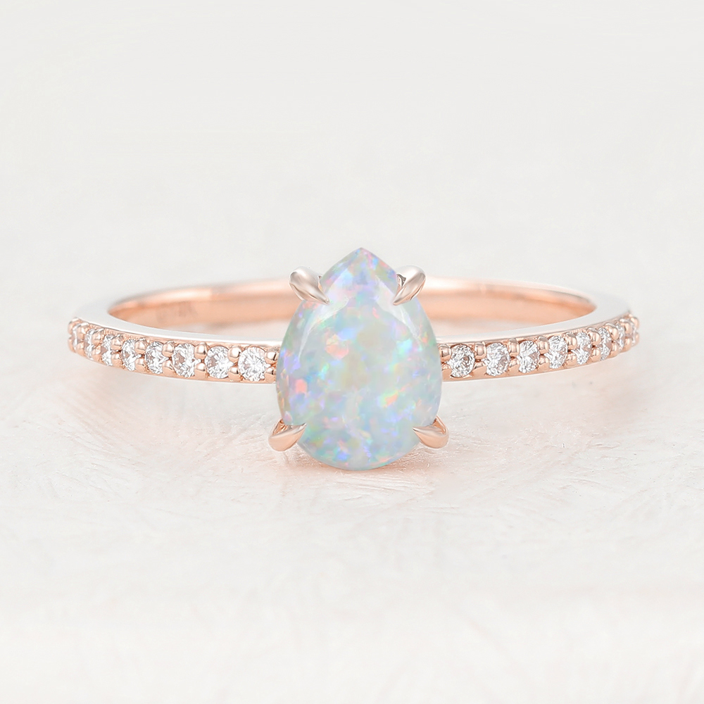 Juyoyo Pear Shaped Opal White Gold Half Eternity Engagement Ring