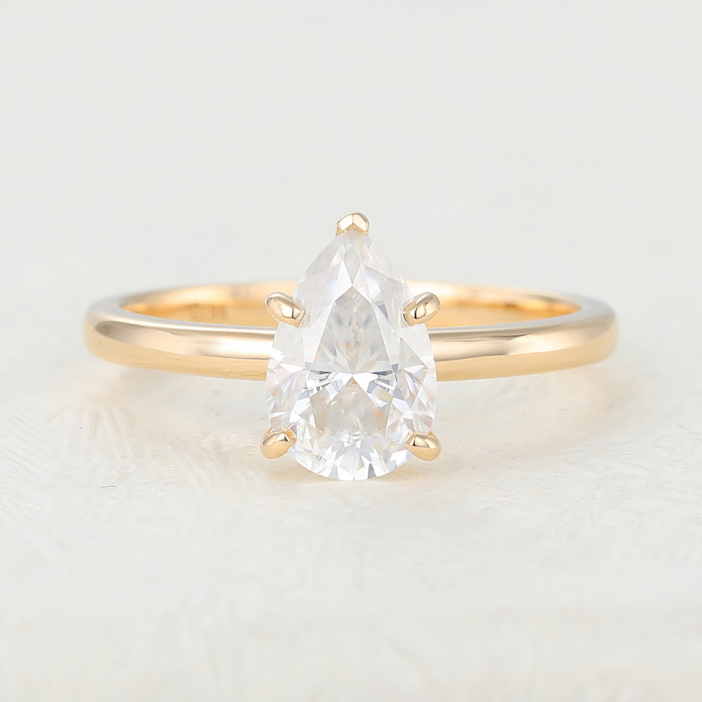 Juyoyo 1.5ct Pear Shaped Moissanite Gold Engagement Ring