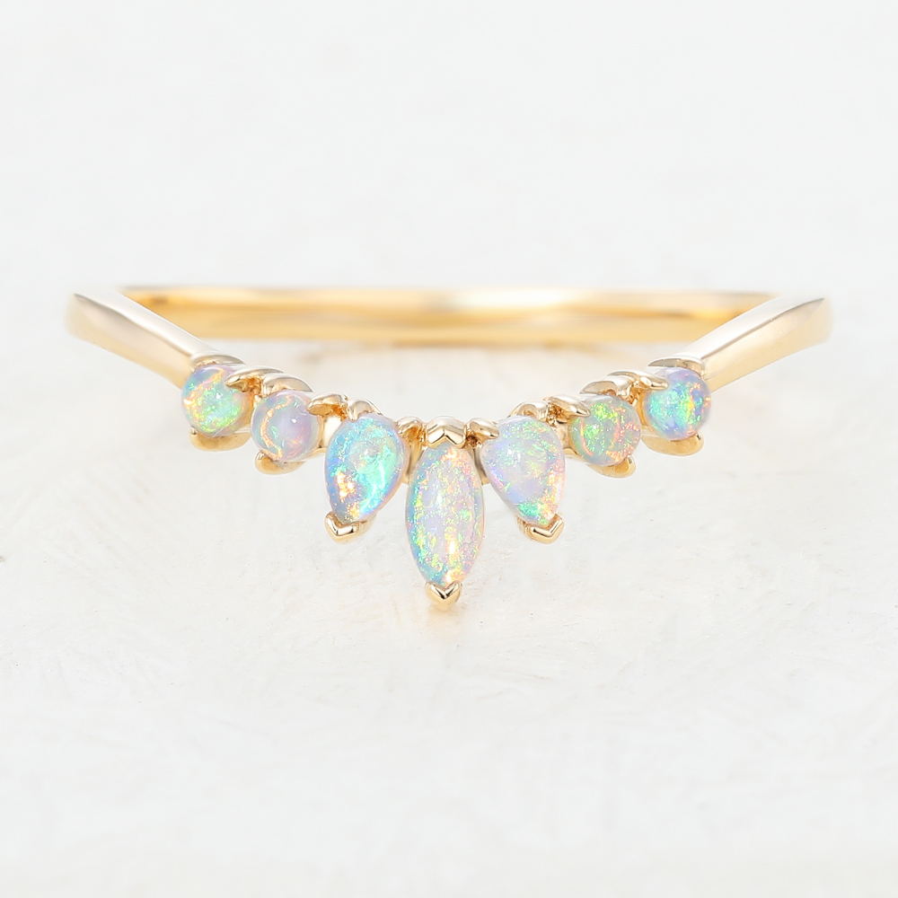 Juyoyo Marquise Cut Opal Yellow Gold Curved Wedding Band