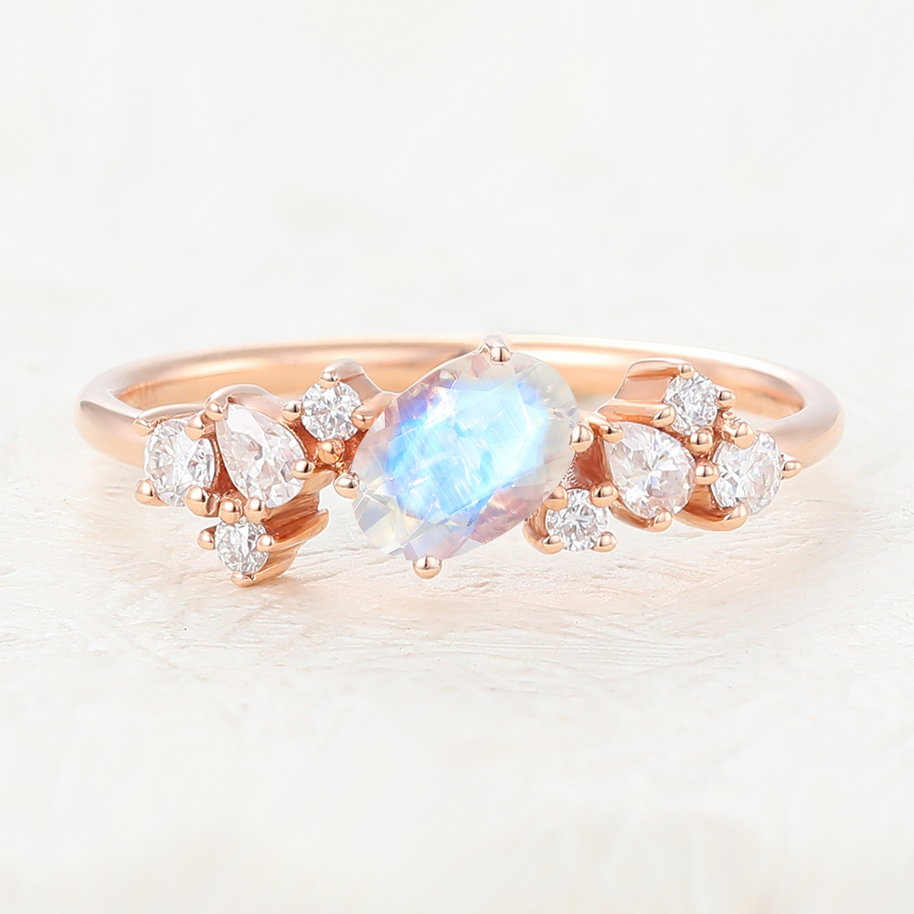 Juyoyo Oval Cut Moonstone Rose Gold Vintage Engagement Ring