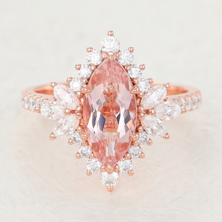 Marquise Cut Morganite Rose Gold Halo Ring