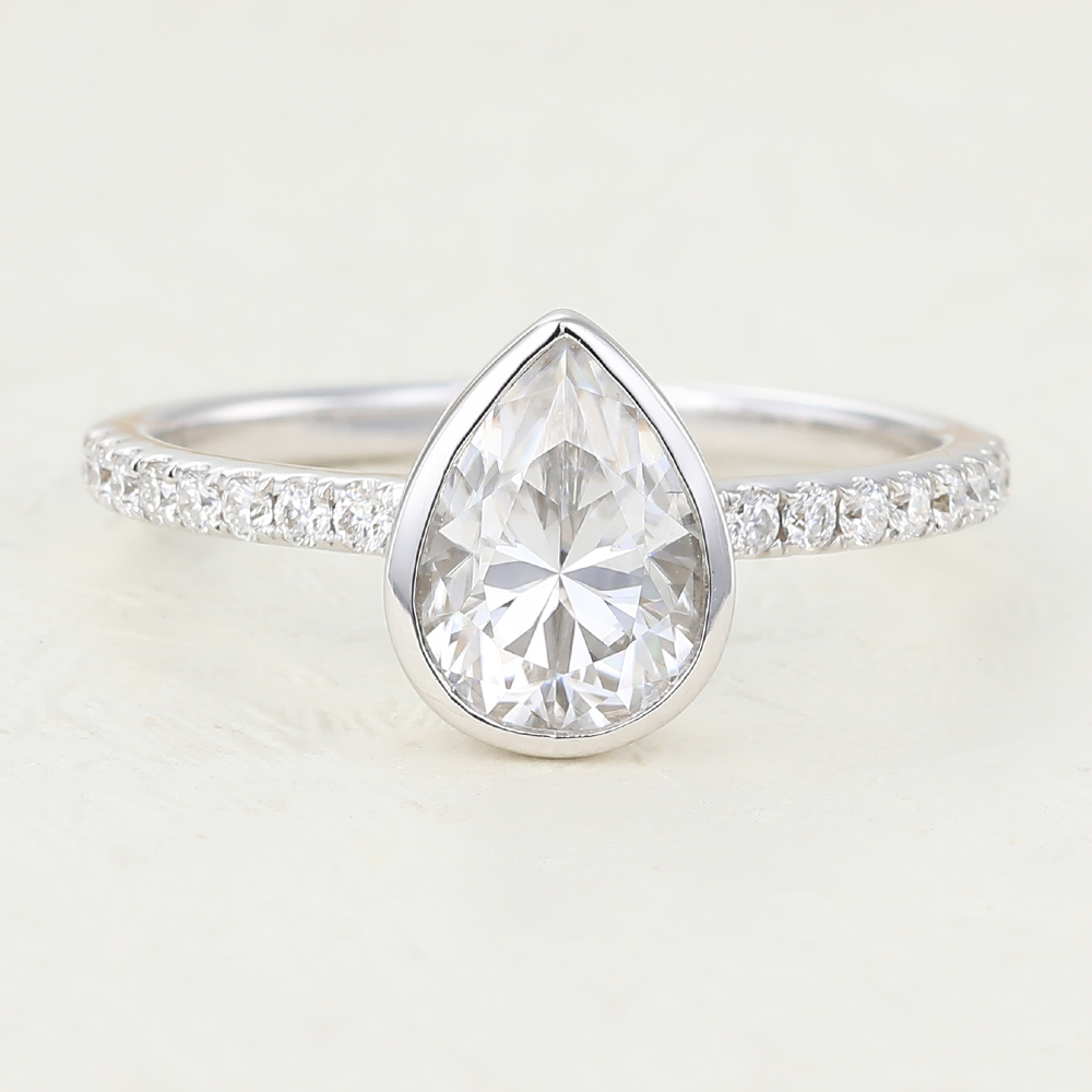 Juyoyo Pear shaped Moissanite White gold Bezel Engagement Ring