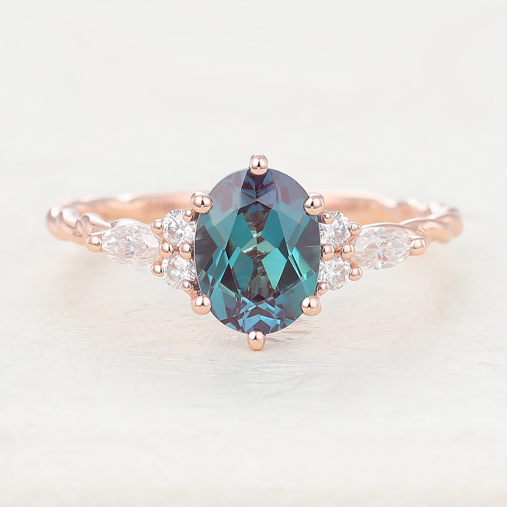 Juyoyo Oval Cut Alexandrite Rose Gold Twisted Engagement Ring