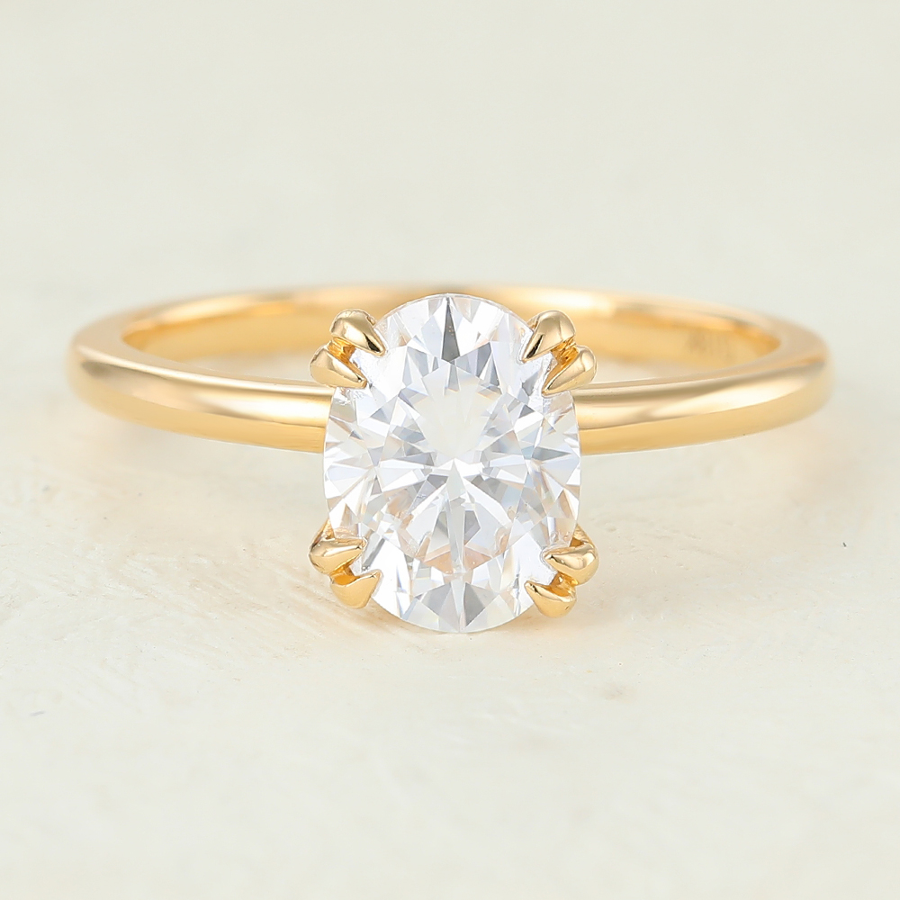 Juyoyo Oval cut Yellow Gold Moissanite Solitaire Engagement Ring