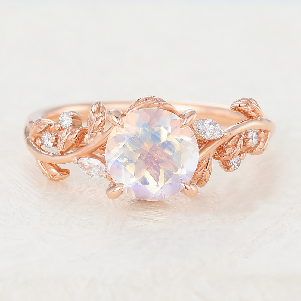 Juyoyo Unique Moonstone Rose Gold Vintage Diamond Engagement Ring