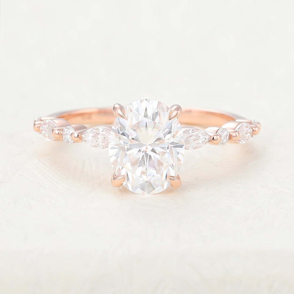 Juyoyo 7*9mm oval cut moissanite rose gold engagement rings