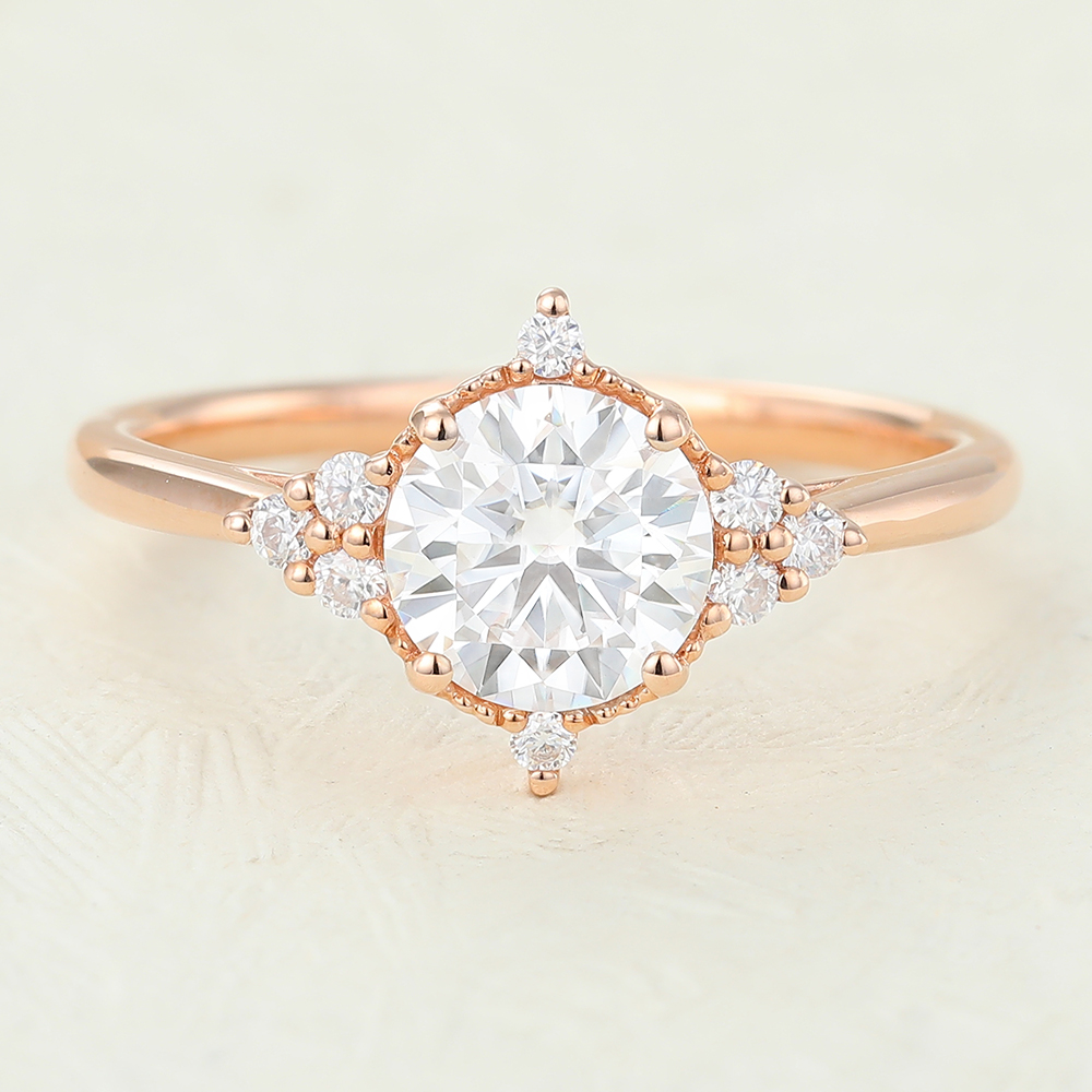 Juyoyo 1ct Unique Moissanite Rose gold Engagement Ring