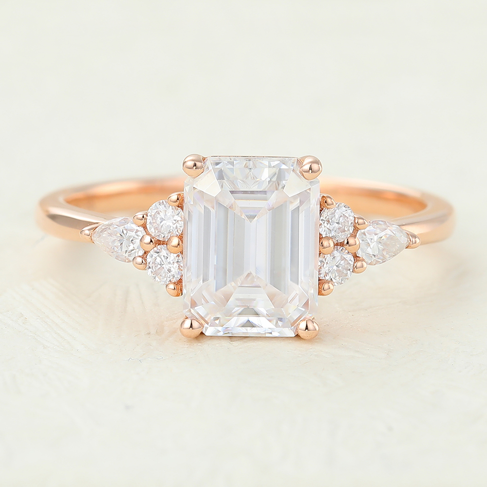 Juyoyo Emerald Cut Moissanite Rose gold Engagement Rings