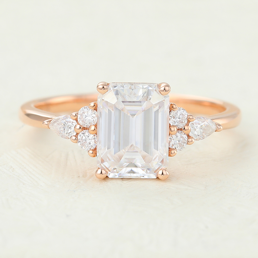 Emerald Cut Moissanite Rose Gold Engagement Rings