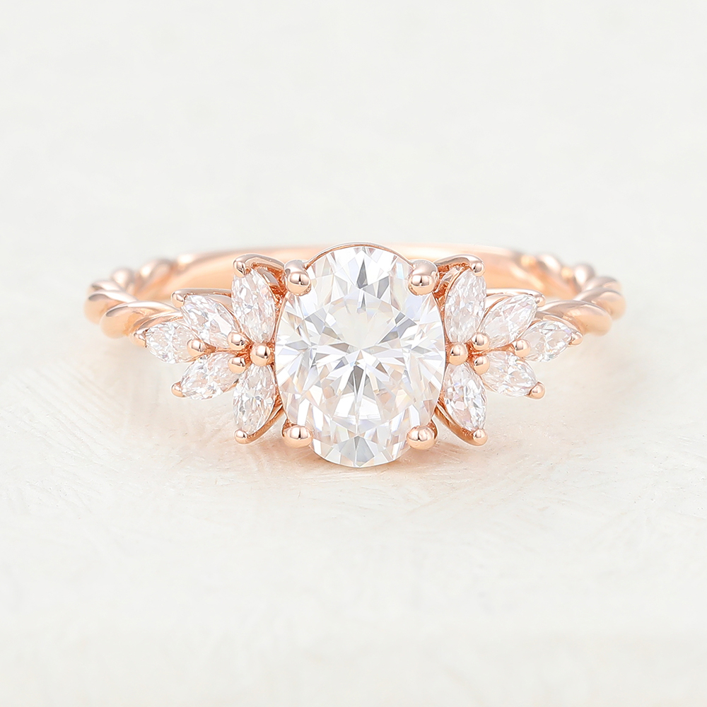 Juyoyo Oval Cut Morganite Rose Gold Cluster Engagement Ring