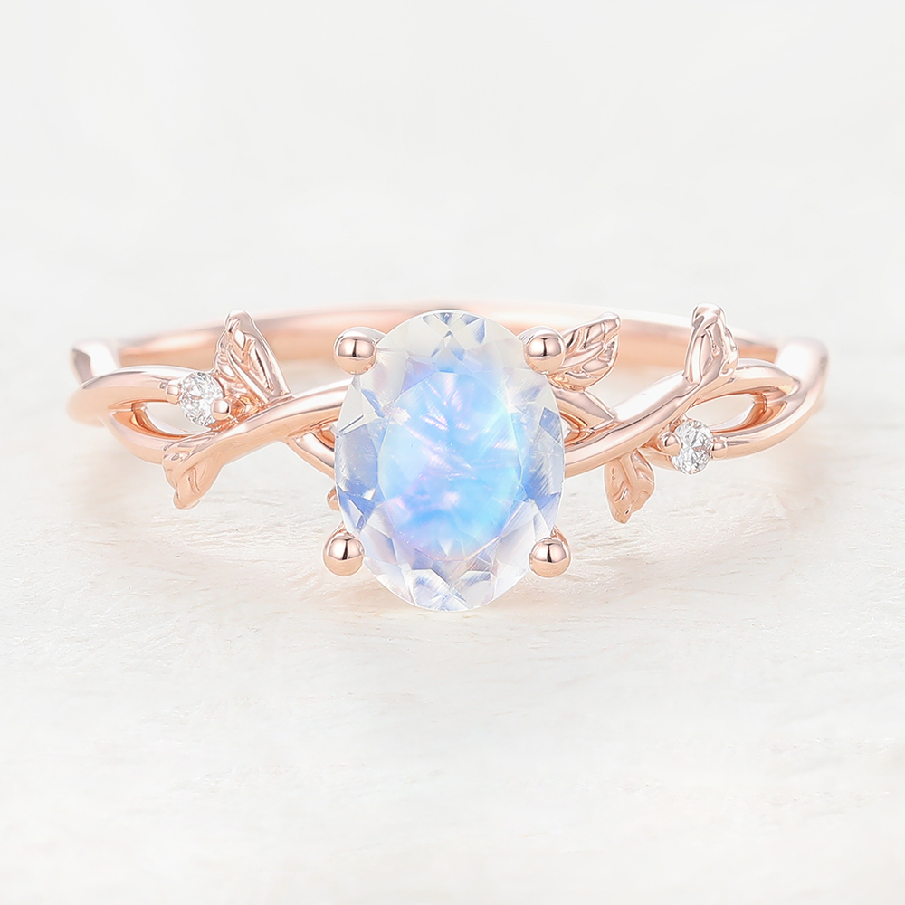 Juyoyo Oval Cut Vintage Women's Rose Gold Moonstone Engagement Ring