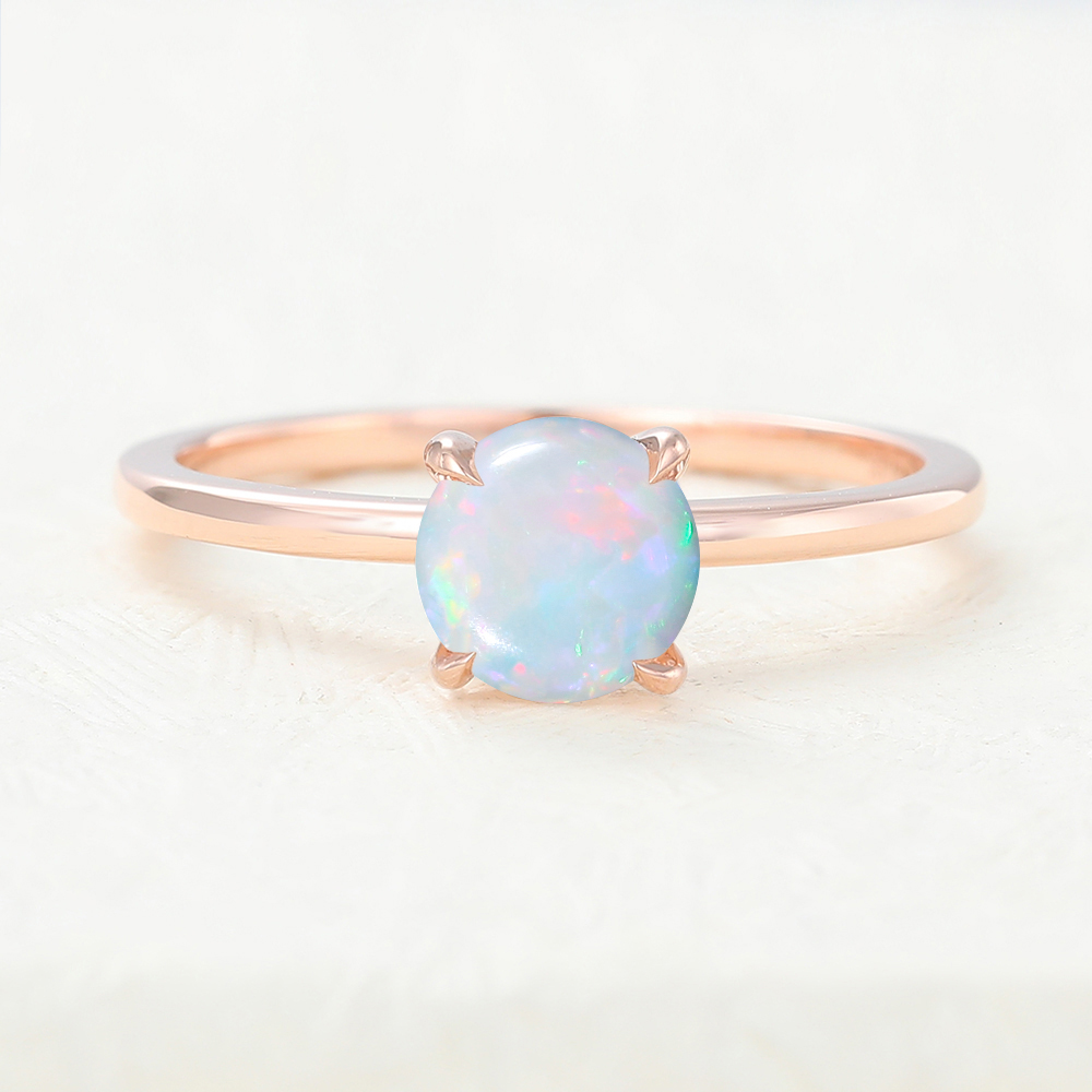 Juyoyo Unique Opal Rose Gold Dainty Solitaire Engagement Ring