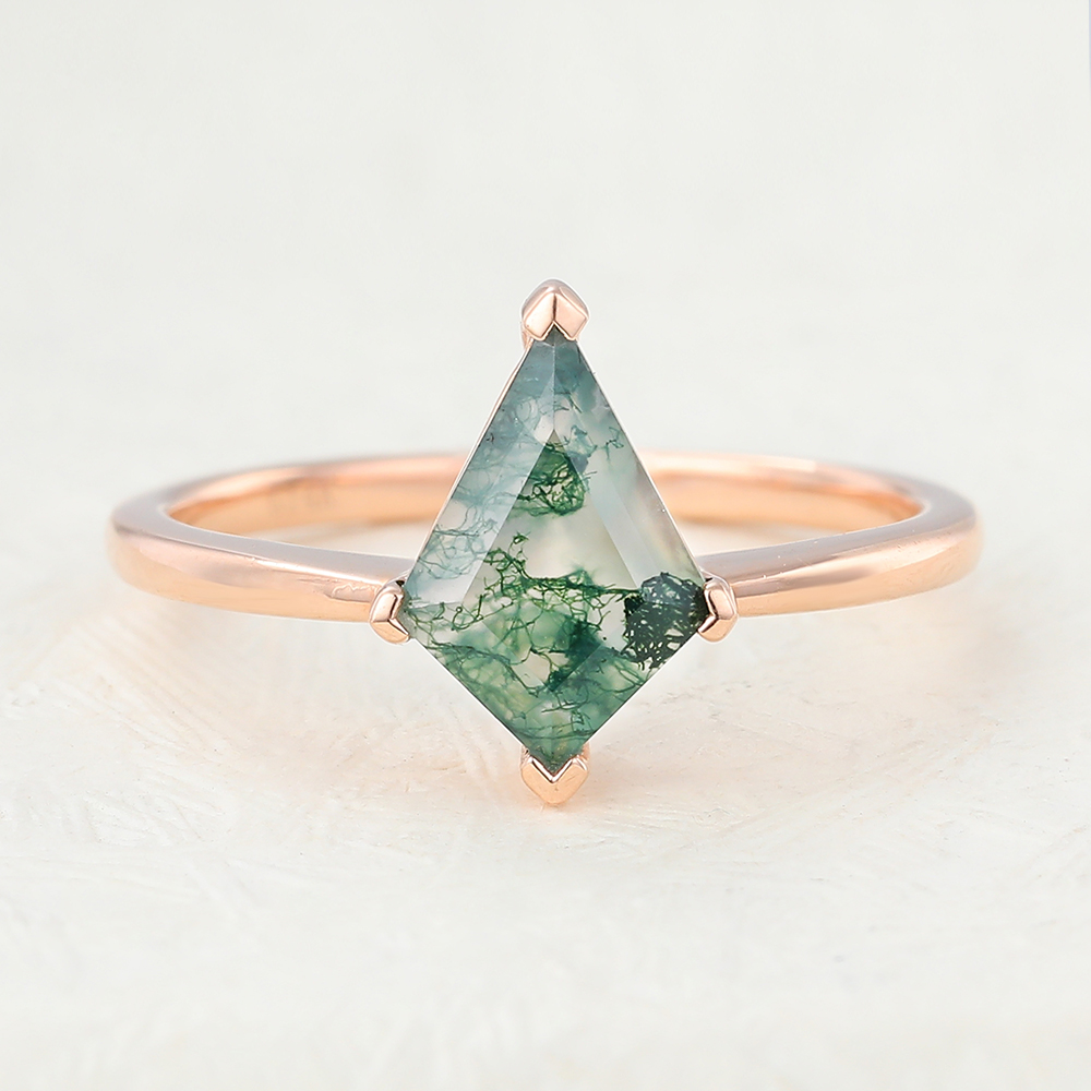Juyoyo kite type Moss Agate Rose gold Engagement Ring
