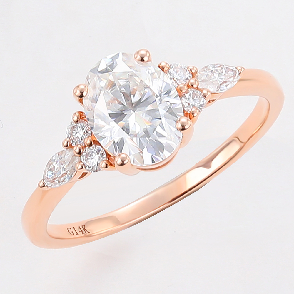 Juyoyo Oval Cut Rose Gold Moissanite Engagement and Wedding Rings