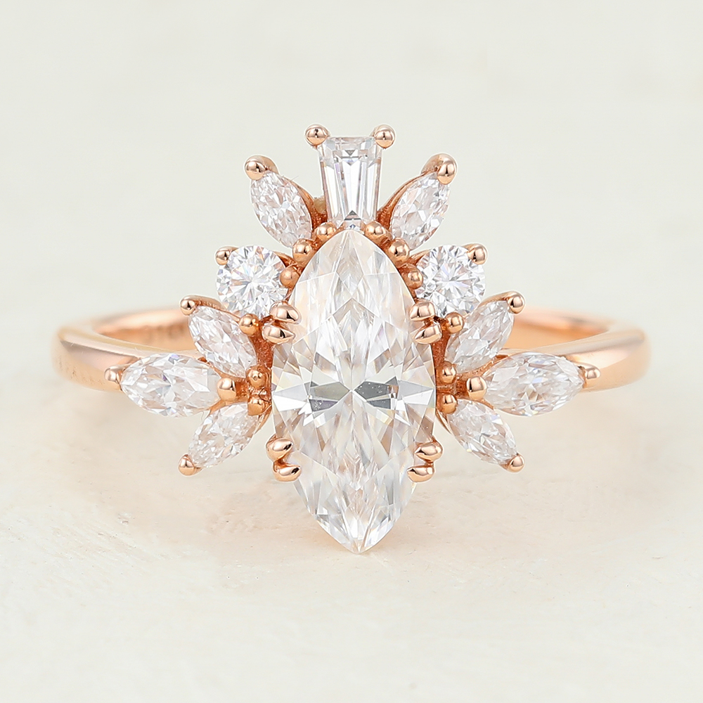 Juyoyo Marquise Cut Rose Gold Moissanite Vintage Engagement Ring