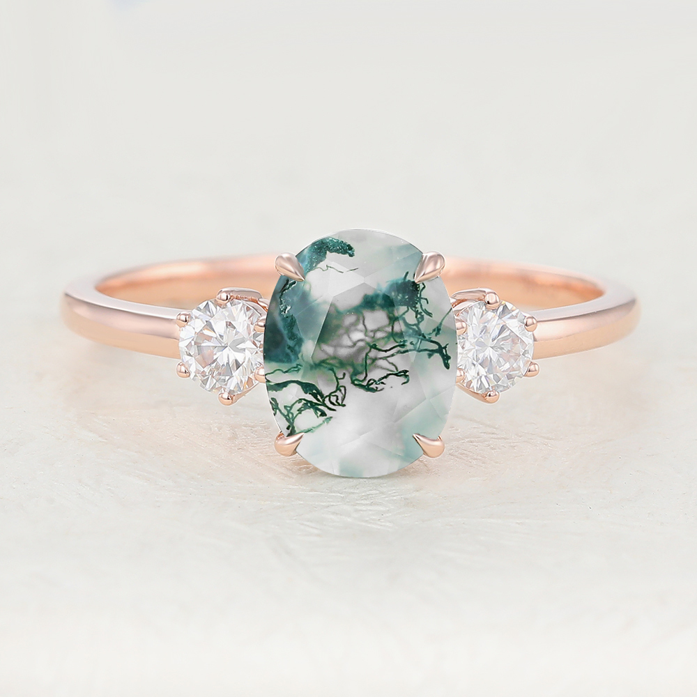 Juyoyo Oval Cut Vintage Rose Gold Moss Agate Engagement Ring