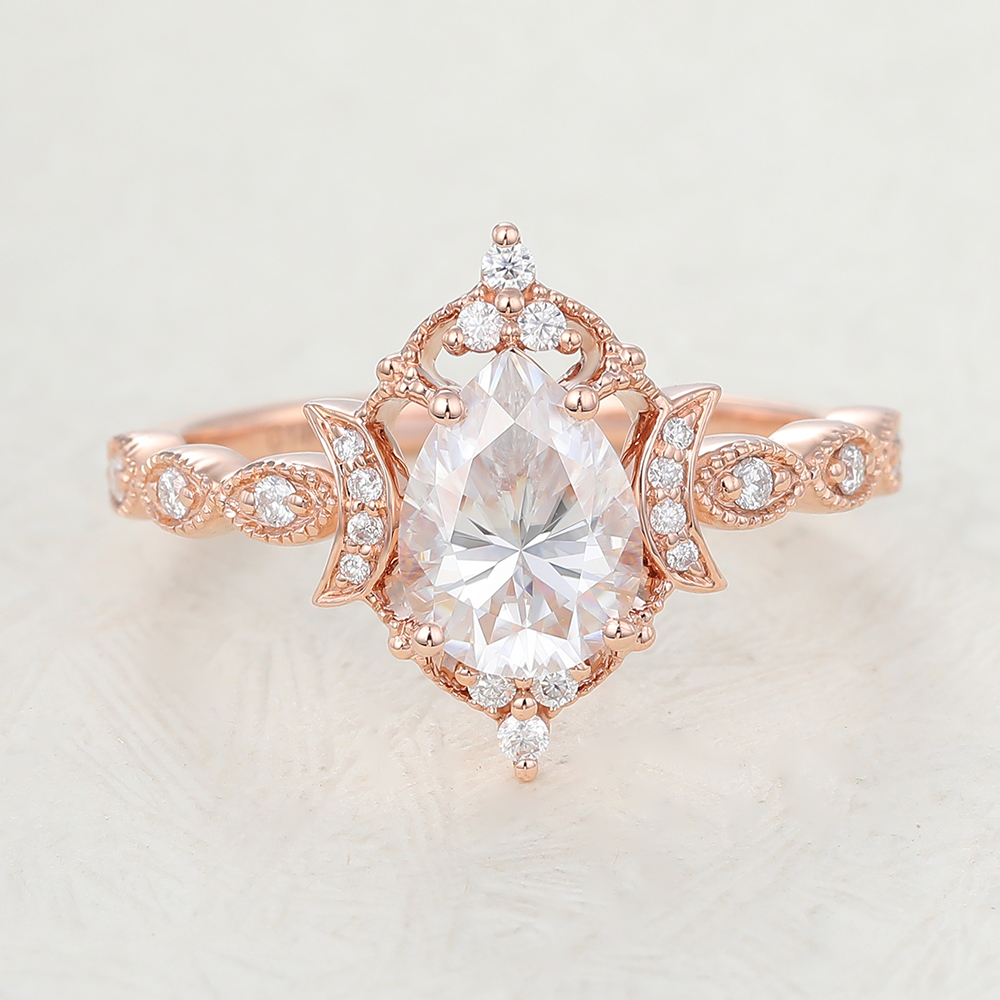 Juyoyo Pear Cut Moissanite Rose Gold Halo Engagement Ring