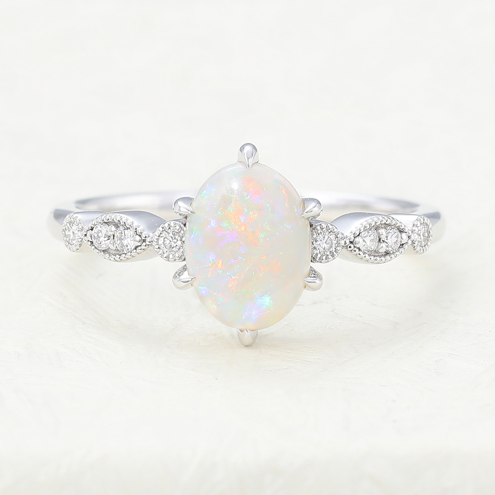 Juyoyo Oval cut Opal White Gold Engagement Ring