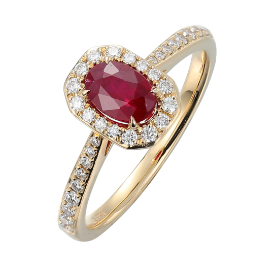 Juyoyo Oval Cut Ruby Engagement Pav&eacute; Halo Engagement Ring