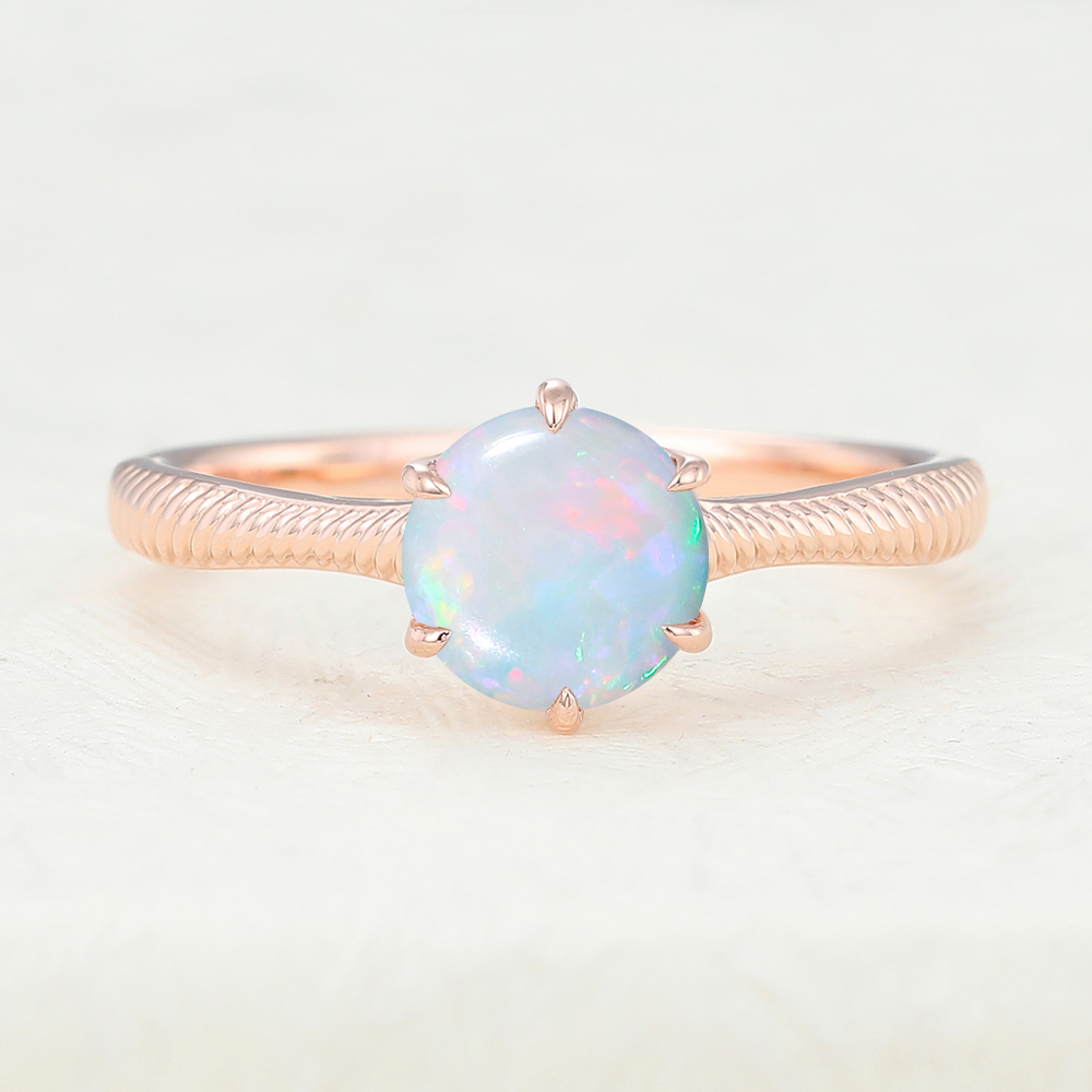 Juyoyo Unique Solitaire Opal Rose Gold Engagement Ring