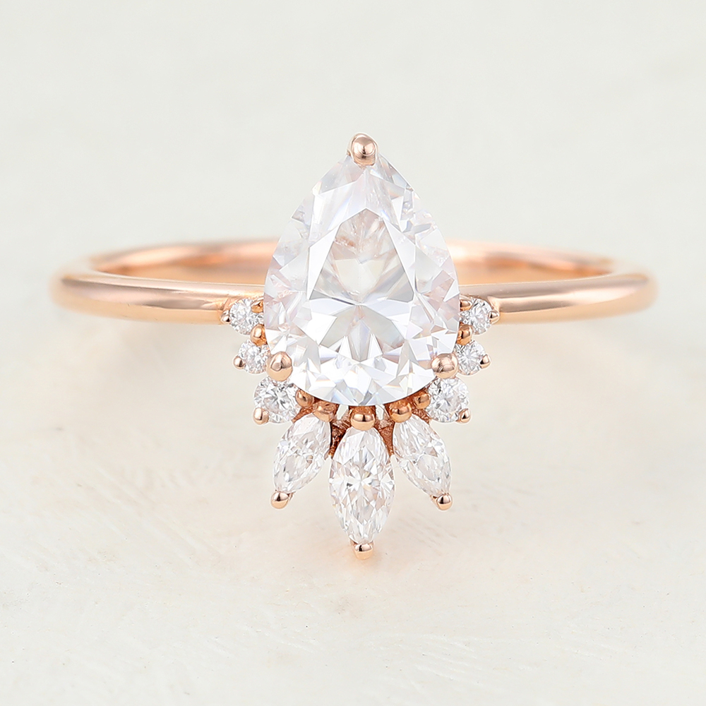 Juyoyo Pear Shaped Rose Gold Unique Moissanite Dainty Engagement Ring