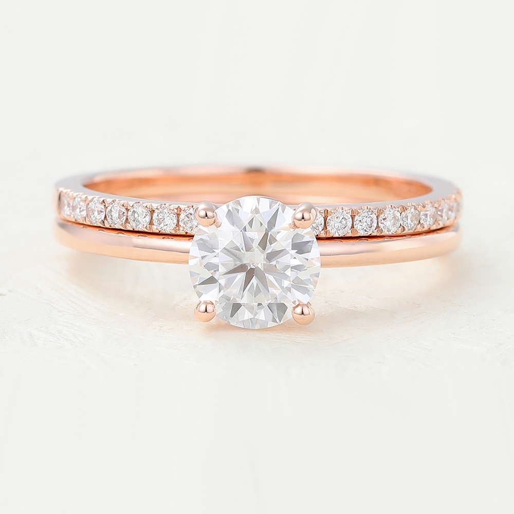 Juyoyo Moissanite Rose gold engagement ring set