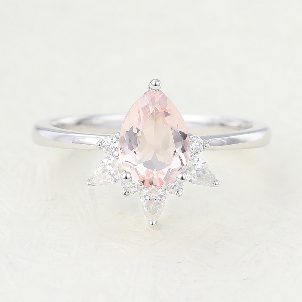 Juyoyo Side Stone Pear Shaped Morganite Engagement Ring with Diamond Accents