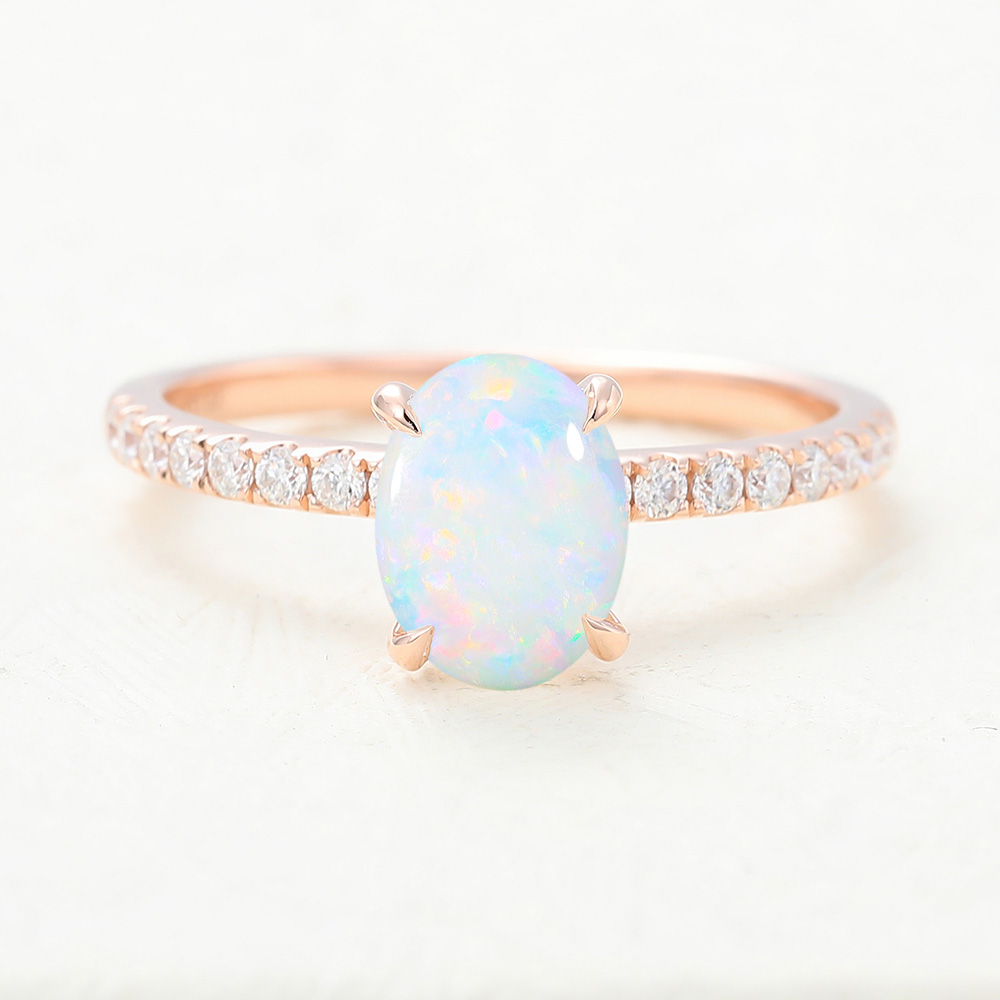 Juyoyo Oval cut Opal Rose Gold Half eternity Engagement Ring