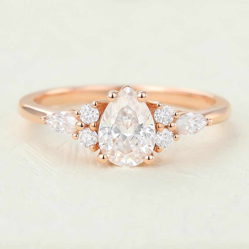 Juyoyo 5*7mm pear shaped moissanite rose gold engagement ring