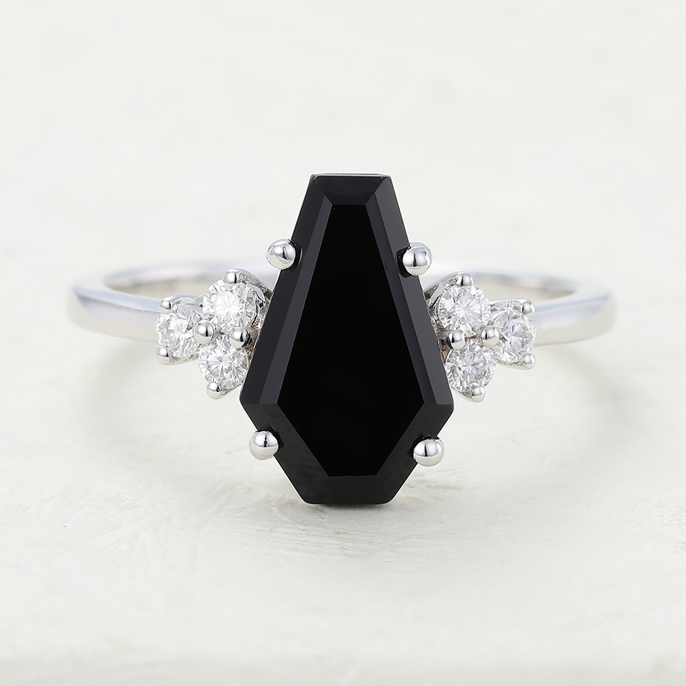 coffin shaped diamond engagement ring