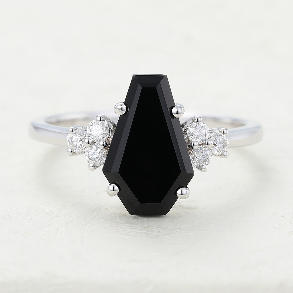 Juyoyo Unique Coffin-shaped Black Onyx White gold Engagement Ring