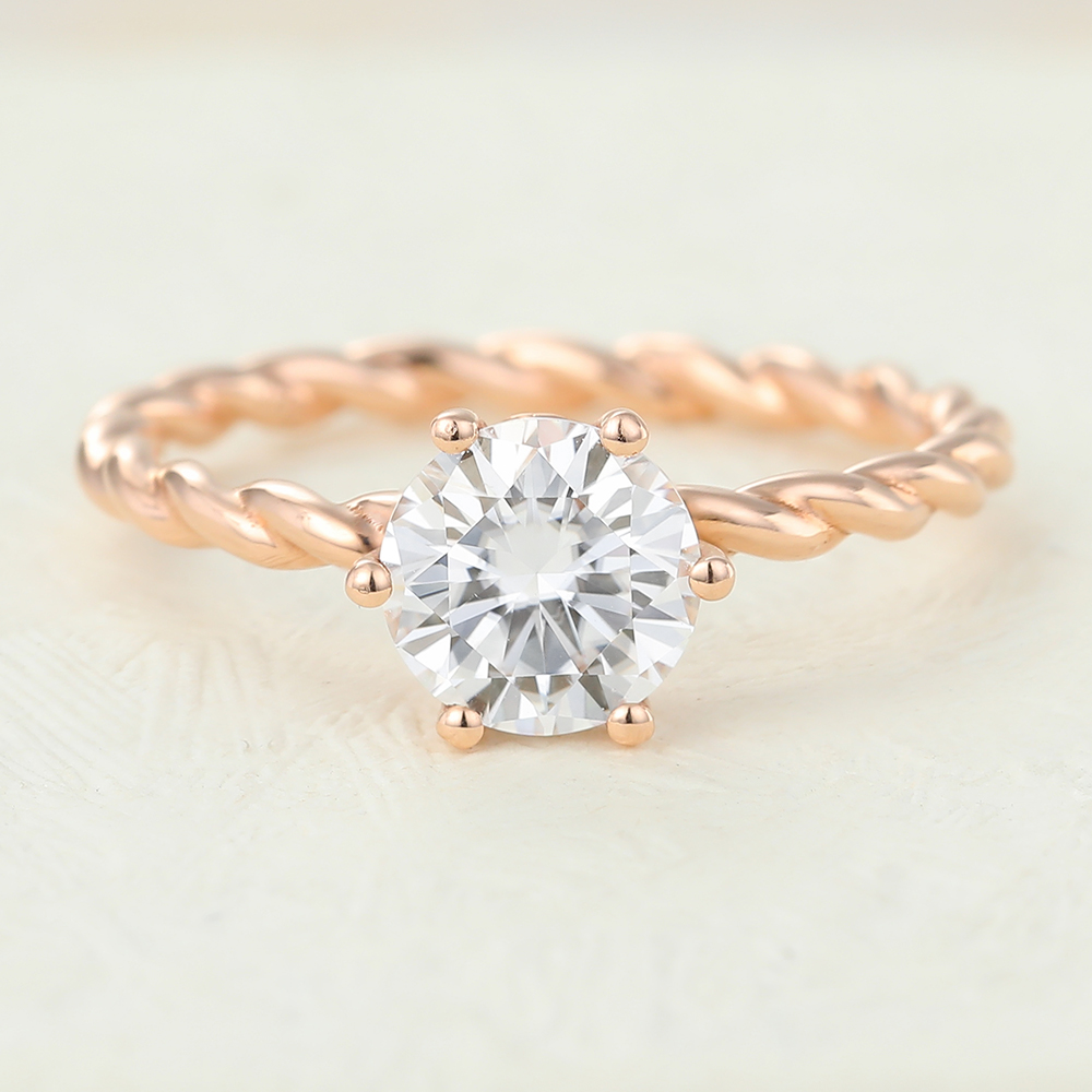 Juyoyo round cut moissanite promise rose gold engagement ring