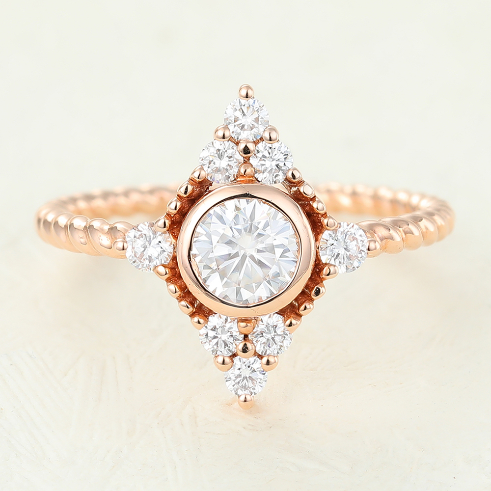 Juyoyo Unique Moissanite Rose gold Twisted Engagement Ring
