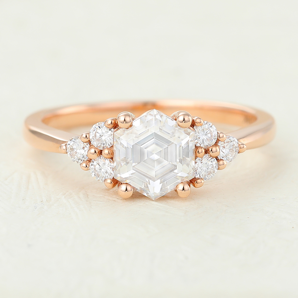 Juyoyo Hexagon Cut Moissanite Rose gold Engagement Ring
