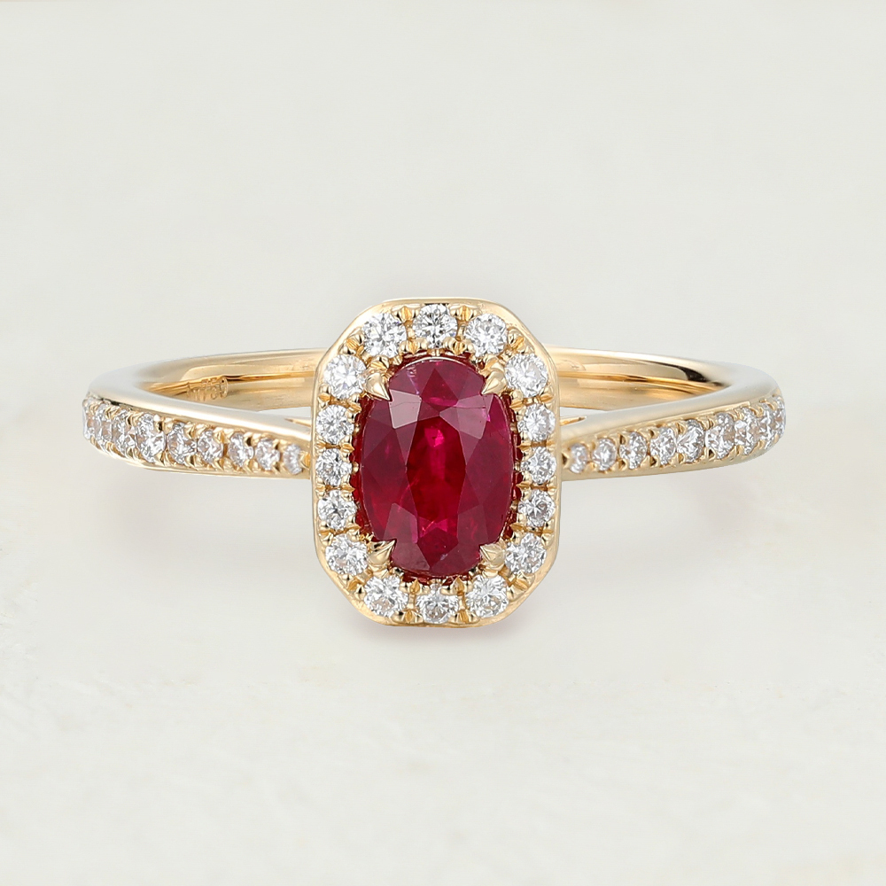 Juyoyo Oval Cut Ruby Engagement Pav&eacute; Halo Engagement Ring