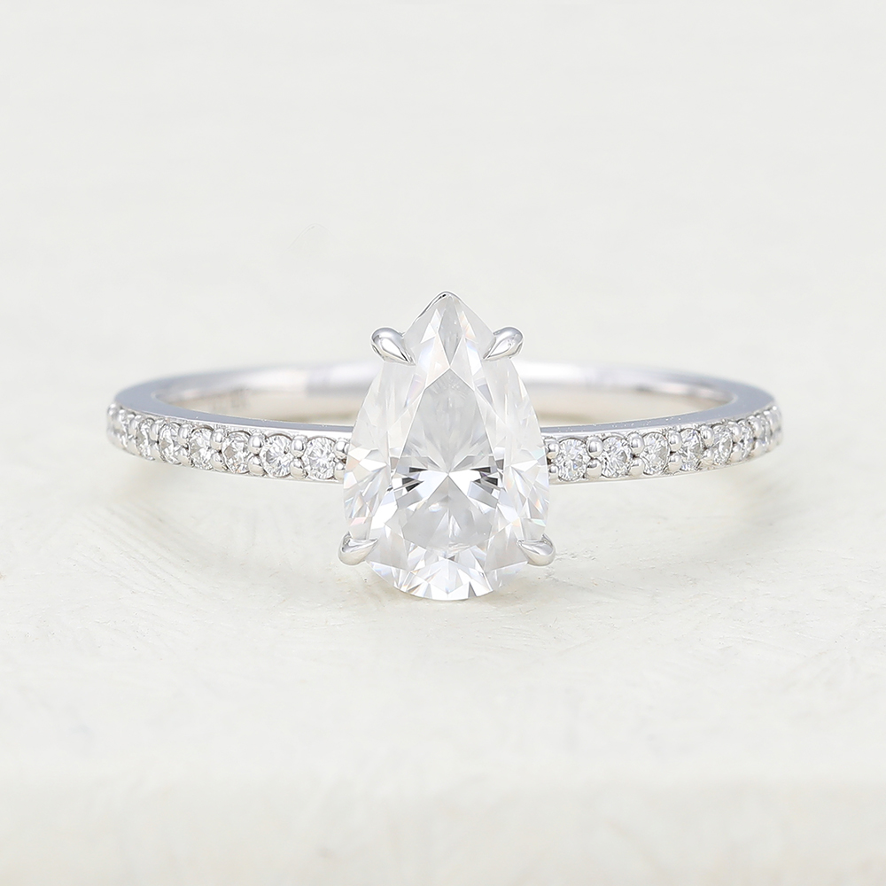 Juyoyo 1.5ct Pear Shaped Moissanite White Gold Diamond Engagement Ring