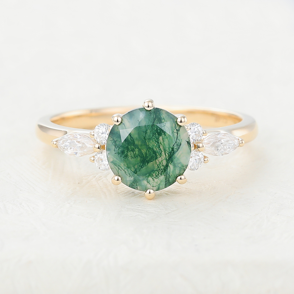 Juyoyo Unique Moss Agate Yellow Gold Engagement Ring