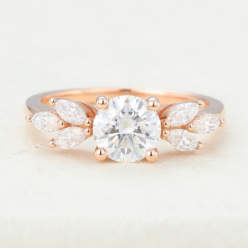 Juyoyo Round cut  Rose Gold Moissanite Vintage Engagement Ring