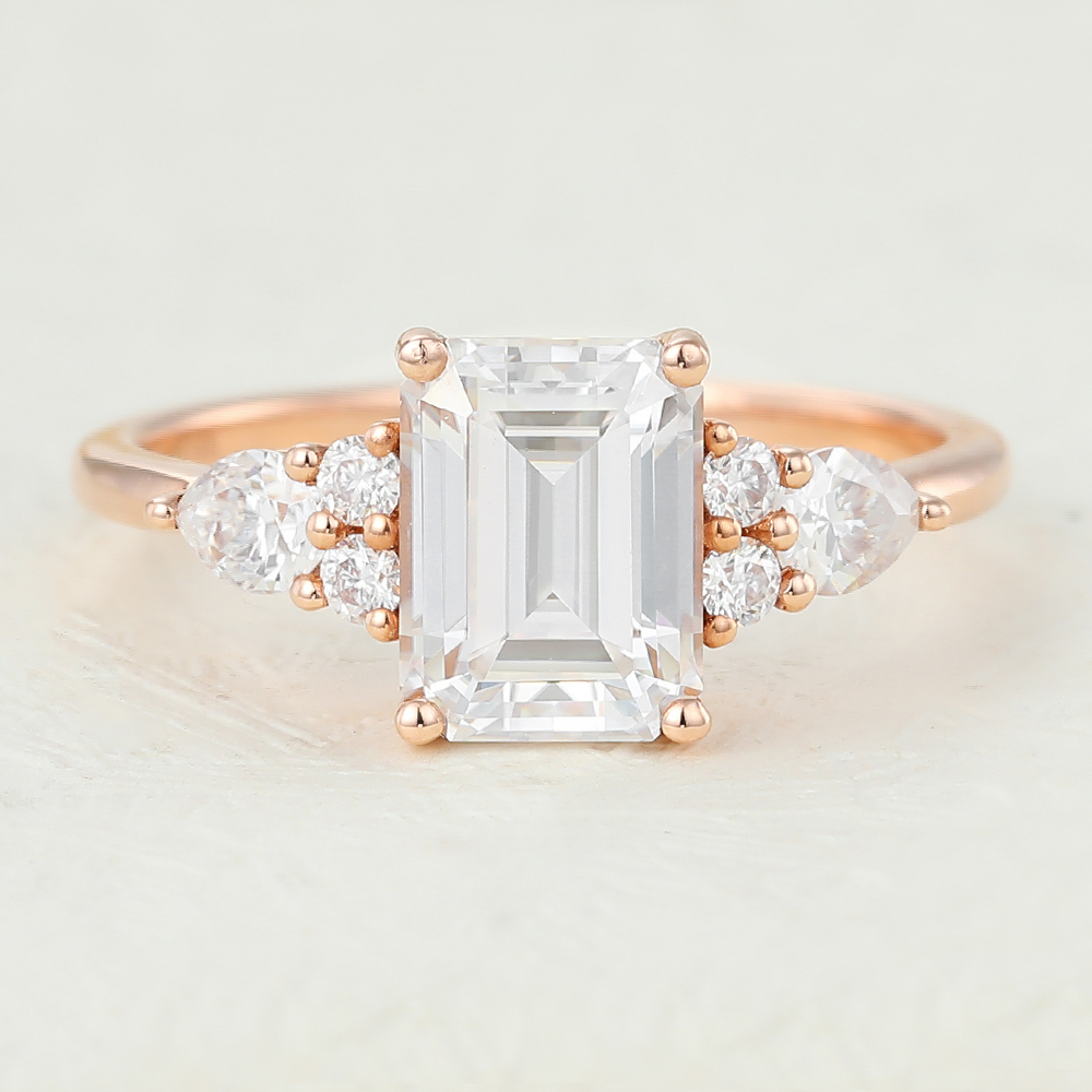 Juyoyo Emerald Moissanite Rose Gold Vintage Engagement Ring