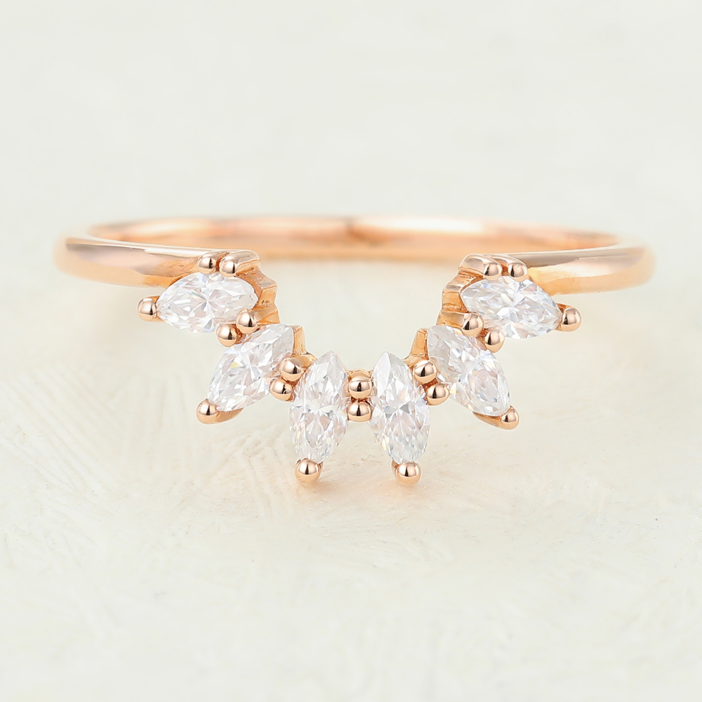 Juyoyo Marquise cut Moissanite Rose Gold Curved wedding band