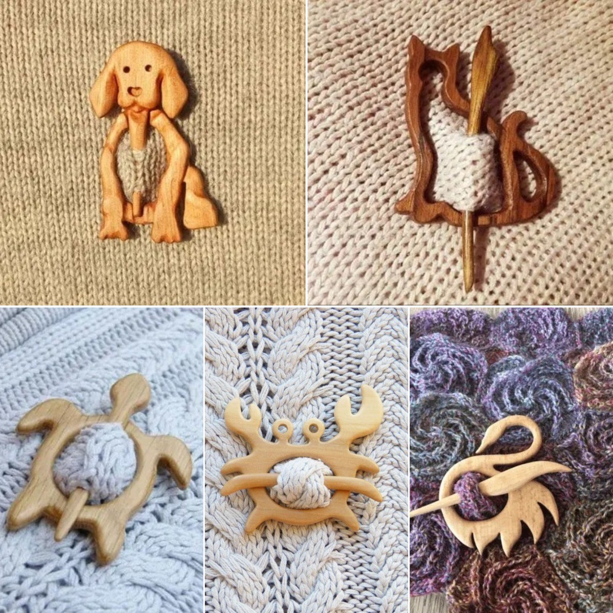 Brooch pin with wooden animal pattern (sweater clip)