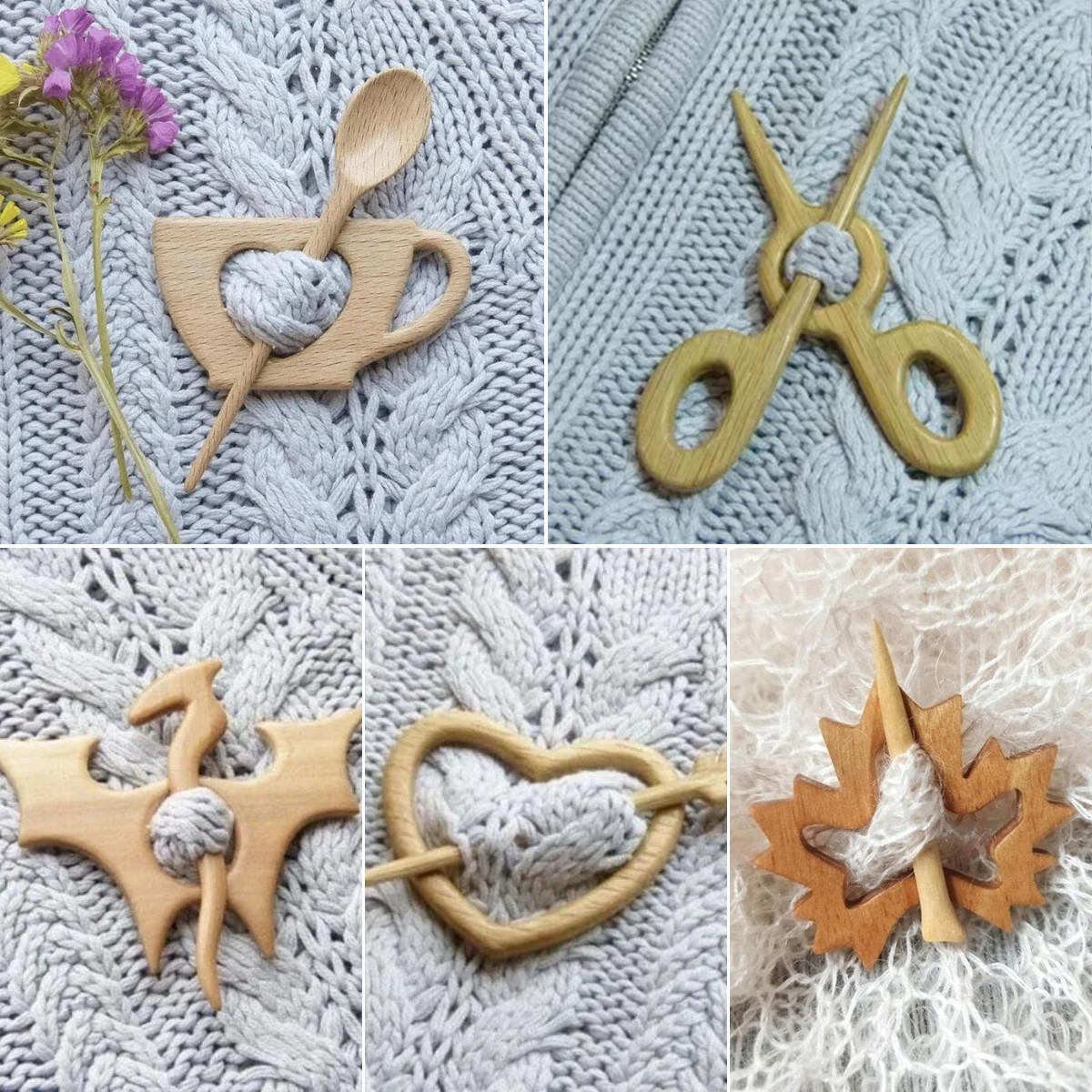 Brooch pin with wooden animal pattern (sweater clip)
